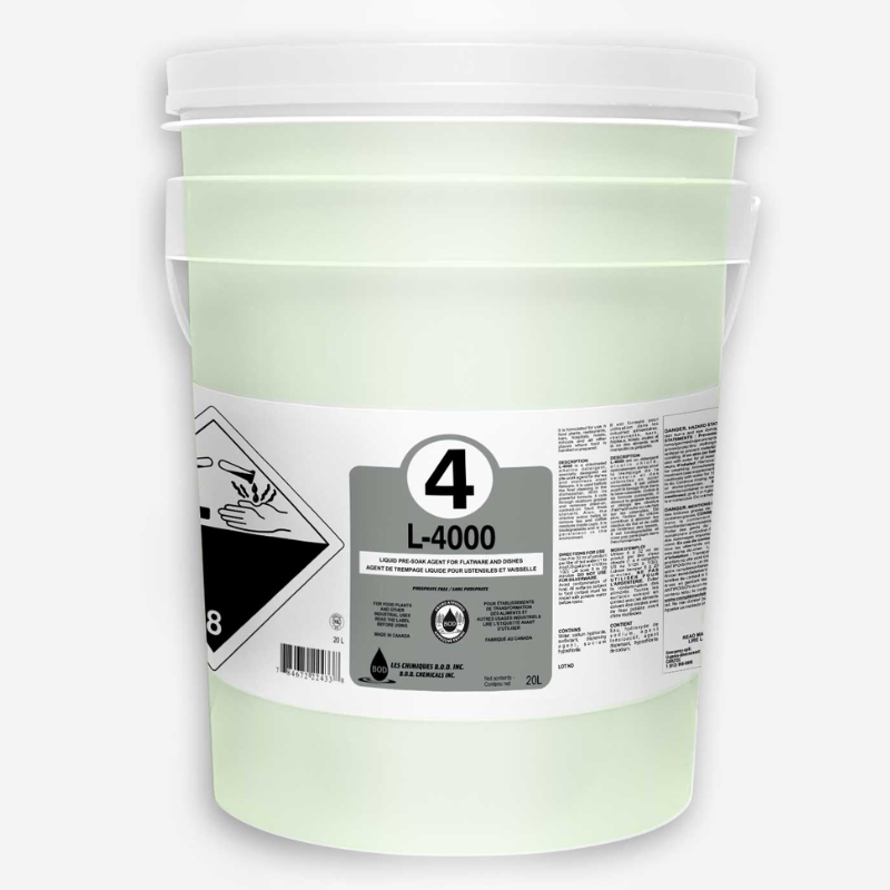 L-4000 – Détergent Chloré pour Trempage de Vaisselle Pro