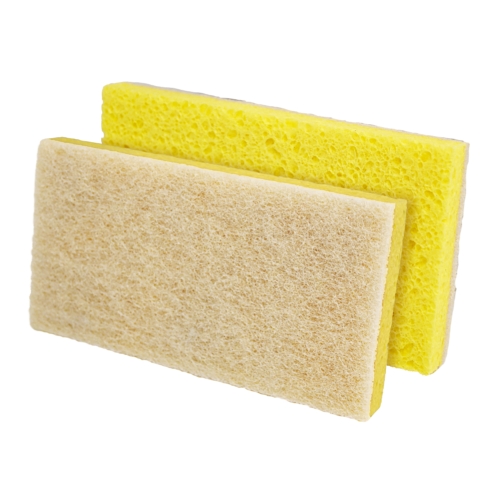 Éponge à récurer blanc et jaune en celullose - 3'' x 6''